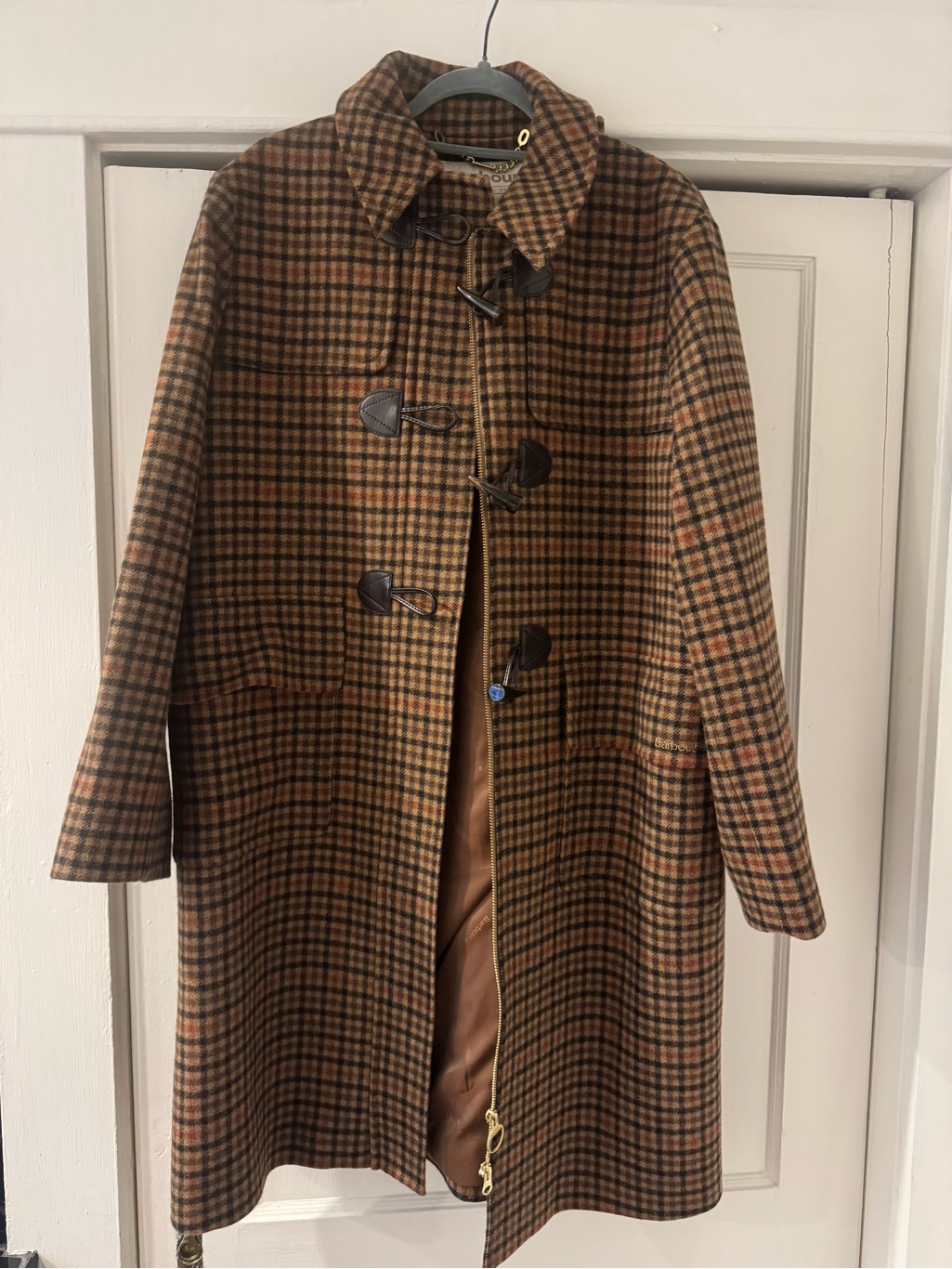 Barbour Brown Plaid Hooded Tweed Coat